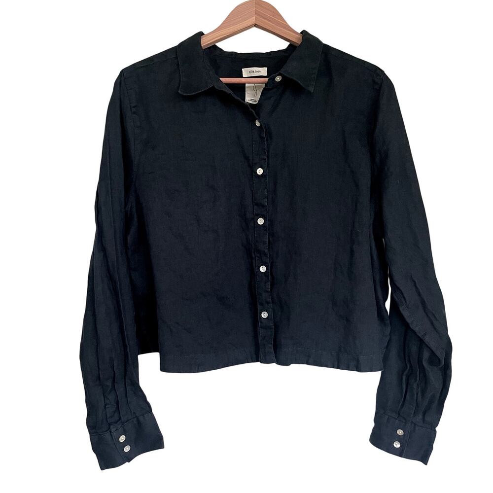 Joie Women's 100% Linen Black Button Down Size XL Minimalist Quiet Luxury